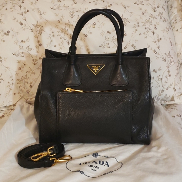 Prada Black Pebble Leather Top Handle Tote - Picture 2 of 12